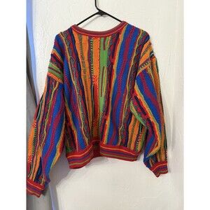 Coogi Inspired Vintage 3d Knit Sweater Vibrant Bright Multicolor Rainbow  XL